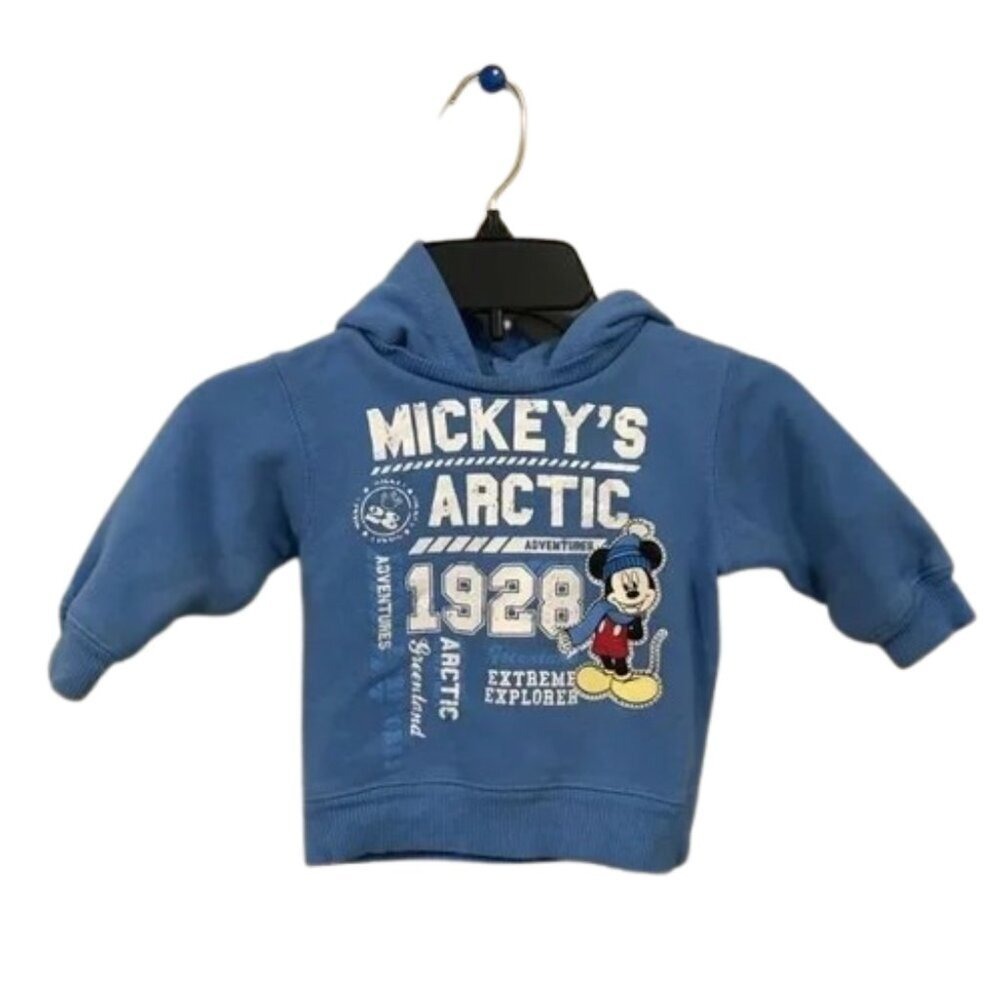 Disney Mickey Mouse Arctic Adventures Blue Hoodie Sweatshirt Kids 12M